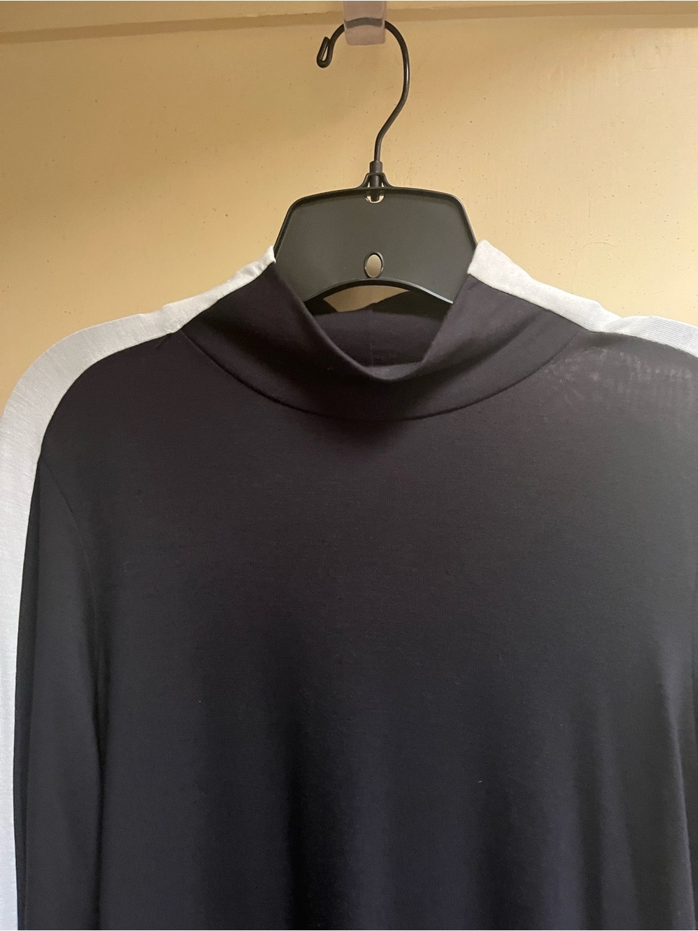 Banana Republic Black Long Sleeve Mock Neck Top with White Shoulder Detail